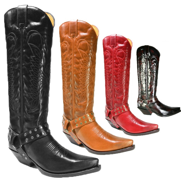 Men's Fashion Cowboy Boots High End Leather Boots Harness Boots Wish