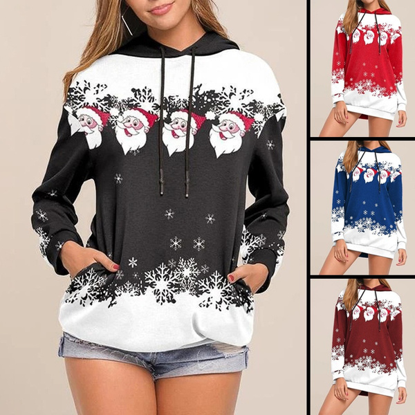 Sudaderas Con Capucha Moda Navideña Mujer Manga Larga Casual Sudaderas Con Capucha Moda Navideña Mujer Manga Larga Casual