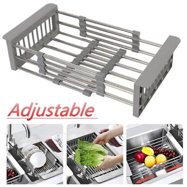 Stainless Steel Adjustable Dish Drying Rack Telescopic Filter Basket