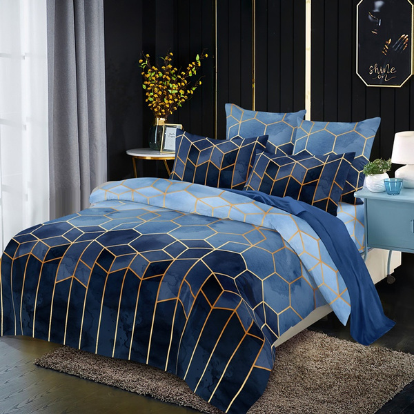 Bedding Set Luxury Diamond Gold, Blue And Gold King Size Duvet Cover Sets