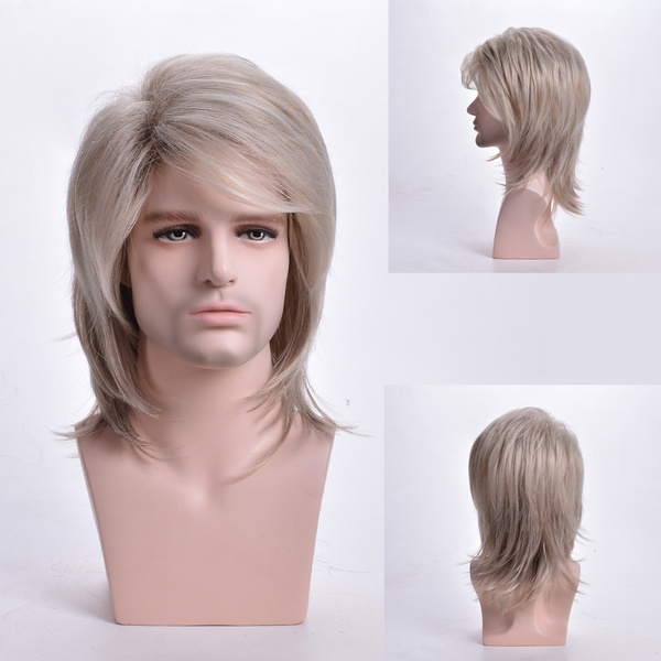 blonde mullet wig with bangs