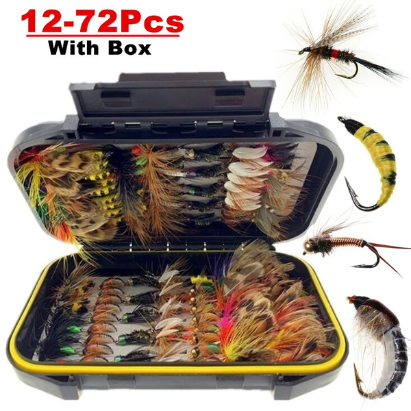 Dry Fly Fishing Set With Artificial Insect Baits, Hooks, And