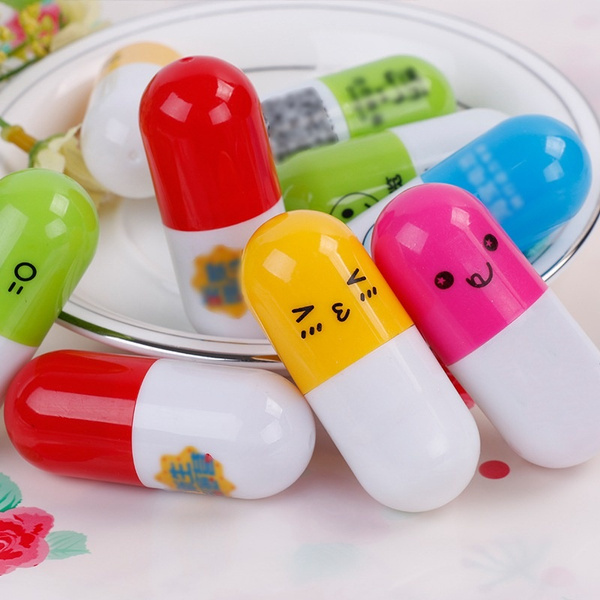 Pill-shaped Ballpoint Pen Cute Face Print Retractable Capsule Ballpoint ...