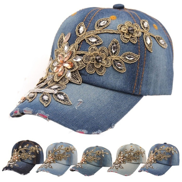 Vogue Women Diamond Flower Baseball Cap 