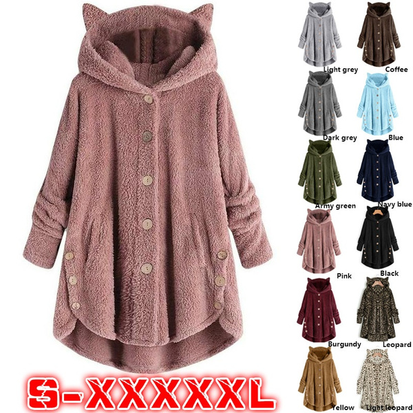 Fleece coat hoodie with cat sale ears