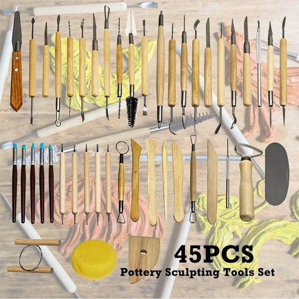 45pcs Wooden Pottery Art Tools Set for Clay Sculpting Modeling