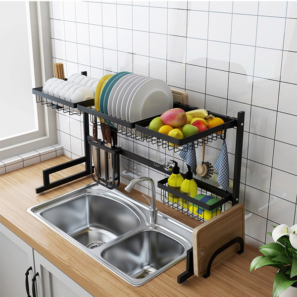 Dish Sink Rack Kitchen Drying Drainer Over Steel Stainless Holder Cutlery  Shelf