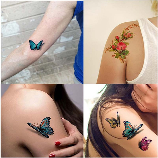 Download Cool 3d Tattoo Waterproof And Environmental Friendly Tattoo Stickers Butterfly Flower Wish