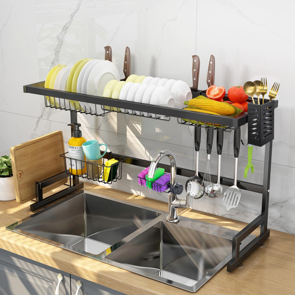 Aquaterior 2 Tier Dish Drying Rack Over Sink Stainless Steel Kitchen ...