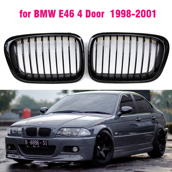 Gloss black Front Kidney Grille Slat Style Grill for For BMW E46 4