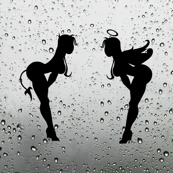 1pair 17 5x21 5cm Funny Car Stickers Sexy Angel And Devil Girl Car