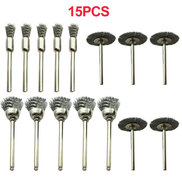15PCS Polishing Wire Wheel Pencil Cup Brush Shank Tool Fit For Rotary Tool Drill