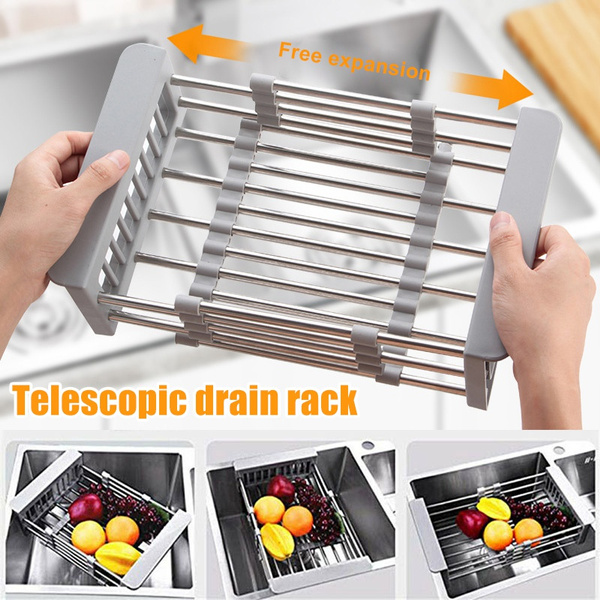 Kitchen Sink Drain Basket, Telescopic Tableware Drain Rack, Fruit