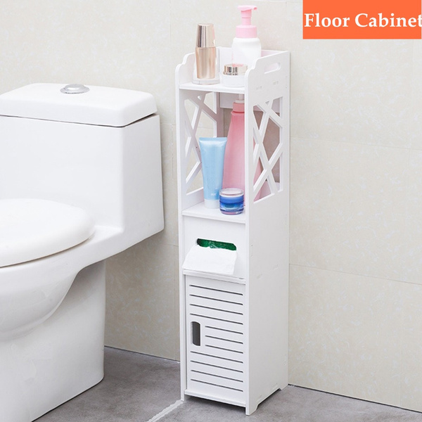 Slim Bathroom Storage Corner Floor Cabinet with Doors and Shelves