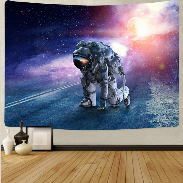 TIAQUN Astronaut Spaceman Wall Hanging Tapestry,Spaceman with Beer Sitting on Universe Outer Space Stars Galaxy Space Wall Tapestry for Bedroom Living Room Dorm.59x51Inch