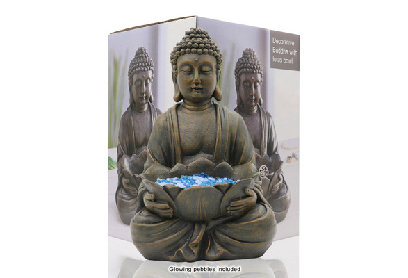 TERESAS COLLECTIONS Garden Buddha Statue with Solar Lights Meditating Buddha Serene Decorative Sitting Sculpture with Lotus for Table Desk Outdoor Patio Yard and Zen Decorations 12.6 Inch