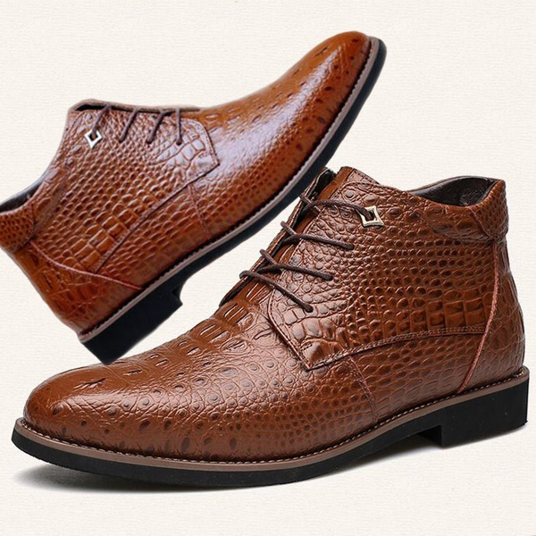 Men Vintage Crocodile Pattern Leather 