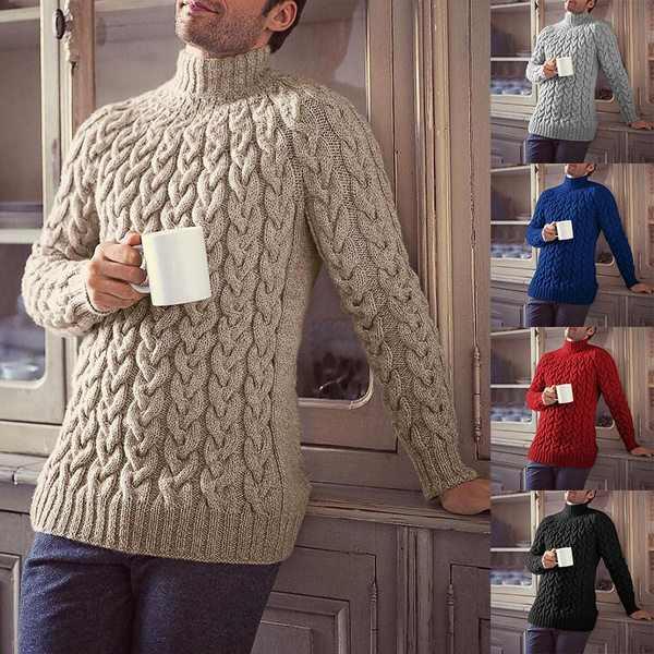 2020 Men Fashion Turtleneck Cable 