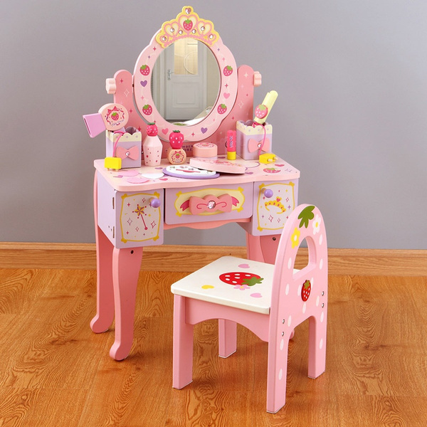 Crown Dresser And Chair Wooden Mock, Princess Makeup Table And Chair Set