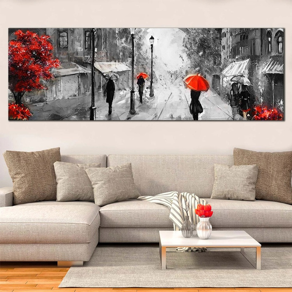 Canvas Printed Painting 1 Panel Black White Paris Red Tree Posters Wall Art Home Living Room Decor Pictures Unframed Wish - Black White Red Tree Wall Art
