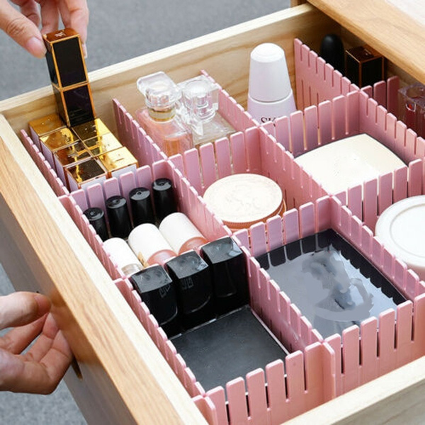 24X Adjustable Drawer Dividers Organiser Socks Make Up Plastic Closet Separators 