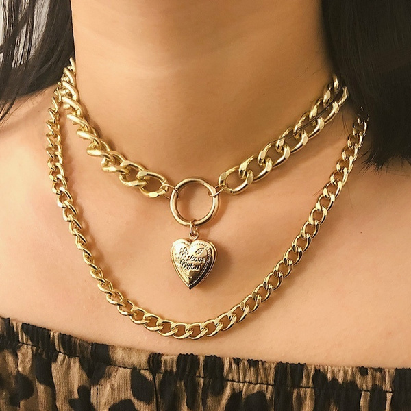 womens silver chunky chain necklace