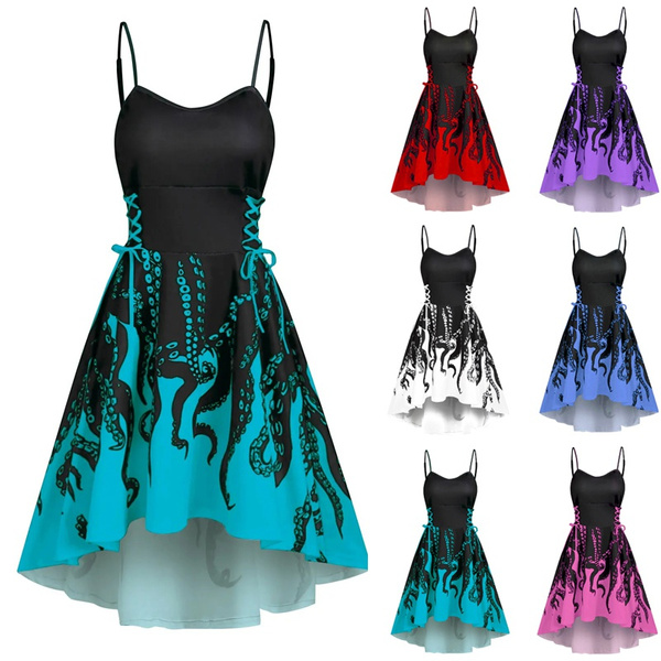 Fashion Dip Hem Octopus Print Lace 