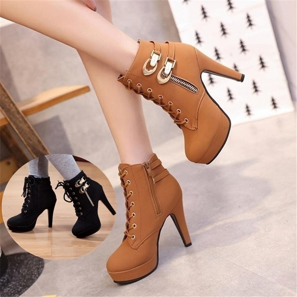 New Women s High Heel Winter Boots Fashion Platform Shoes