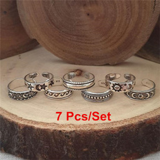 Bohemia Waves Sun Moon Star Opens Foot Ring Set Vintage Silver Women Eclipse Opening Toe Rings Jewelry