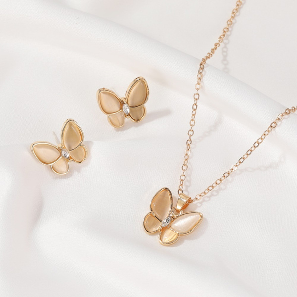 Butterfly Pendant Necklace and Earring Set 