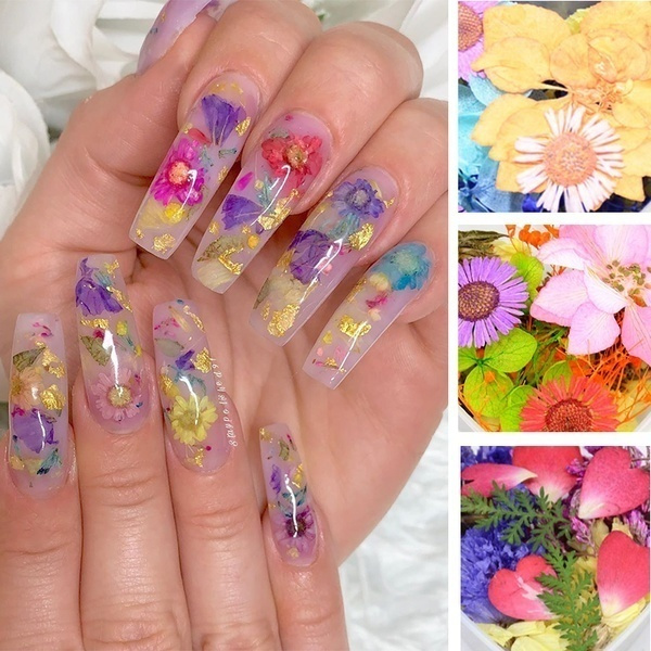 Cheap Mix Dried Flowers Nail Decorations Natural Floral Leaf
