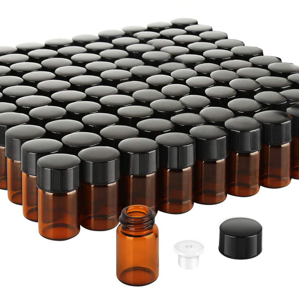 50-100 Packs 1-2 ML (5/8 Dram) Essential Oil Bottles, Small Sample Amber  Glass Jars With Orifice Reducers And Black Caps For Oil Blends, Perfumes,  Lab Chemicals