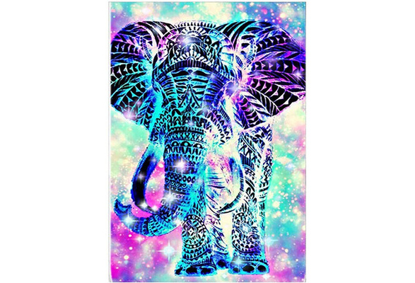 BENBO 11.8Inx15.8In Cute Elephant Colorful Round Crystal Rhinestone Embroidery Cross Stitch Home Wall Decor Arts Craft Full Drill 5D Diamond Painting Kits 