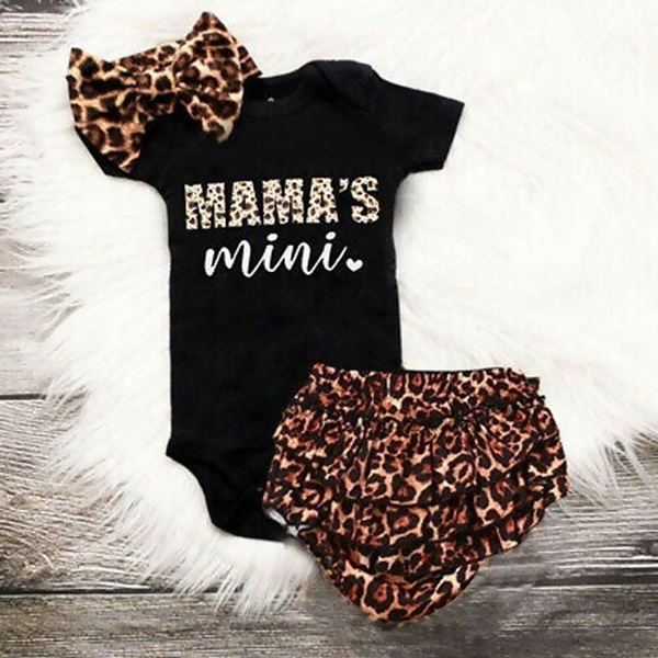 Newborn Infant Baby Girl Clothes Set Romper Tops Leopard Shorts