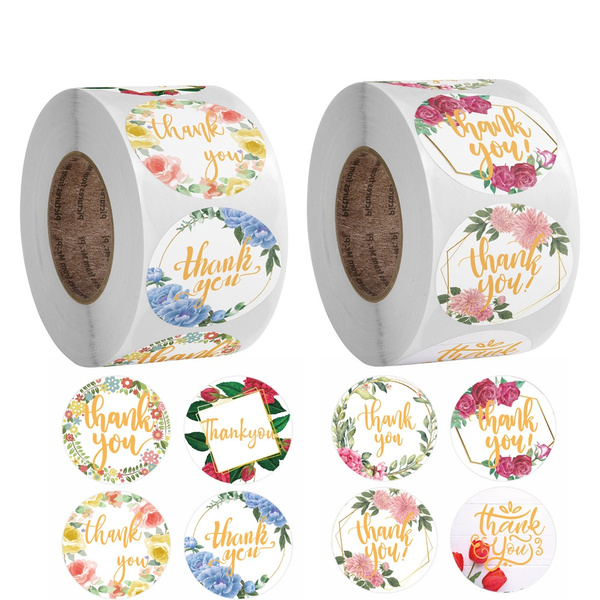Flowers Thank You Stickers Package Label Candy Bags Sticker Paper Seal Labels