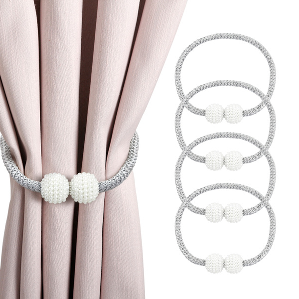 Magnetic Curtain Tiebacks 4Pieces Convenient Tiebacks with Pearl Ball Decoration