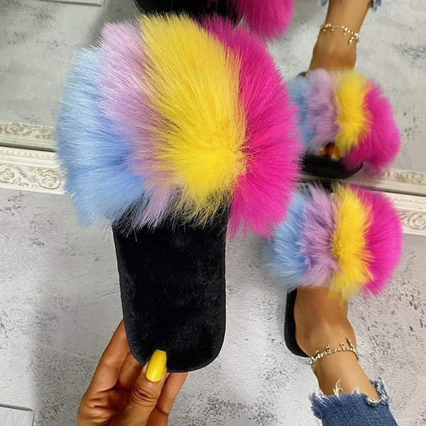 Fashion Cute Women Fluffy Fur Slides Slippers Comfortable Fur