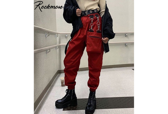 Fashion (Red)Ribbon Cargo Pants Women Plus Size Joggers Winter