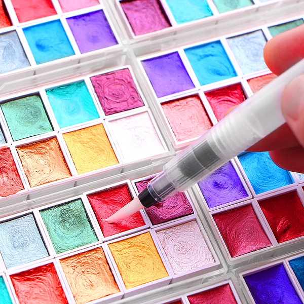 12 Colors Solid Watercolor Paints Set Pearlescent Pigment Metallic Glitter  Art Supplies