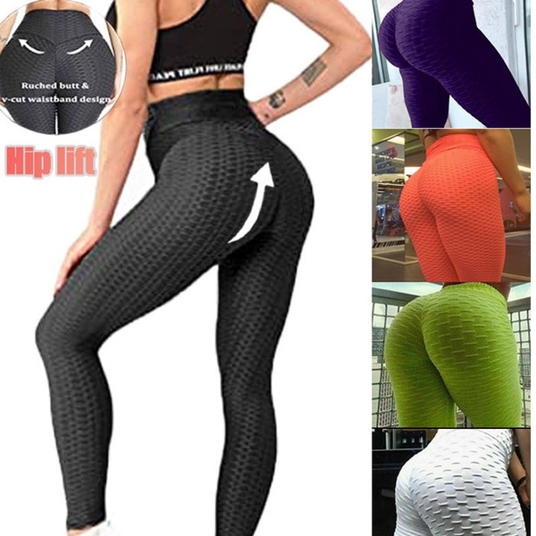 Womens Bum Lift Leggings High Waist Fitness Yoga Pants Ruched Push Up  Trousers, 