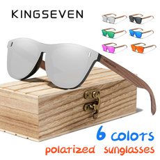 Reflective Lens Sunglasses, Fashion Sunglasses, Wood, Men