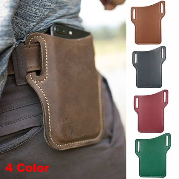 Outdoor Mobile Phone Pouch Case Bag Men PU Leather Solid Waist Belt Pocket 