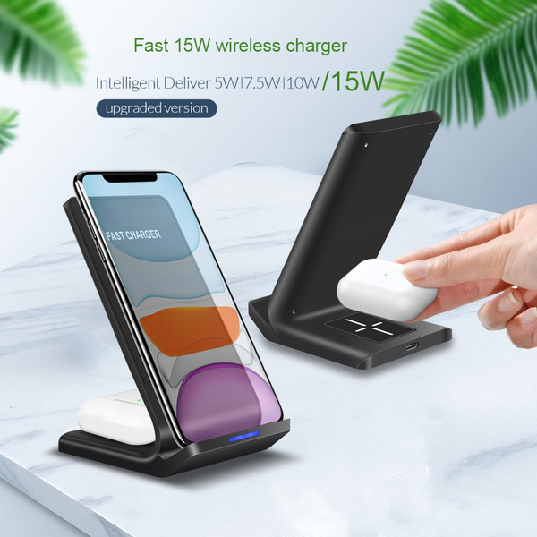 2 In 1 Wireless Charger for Samsung Galaxy Buds Apple Airpods Pro 15W Qi  Fast Charging Dock for Iphone 11 Pro X Xs Max Xr 8 8plus Samsung S20 S10 S9  Note