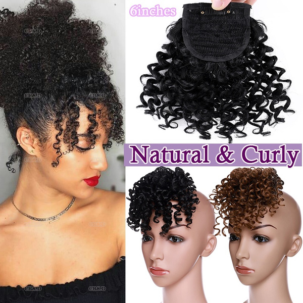 New Kinky Curly Synthetic Hair Bangs Short Ponytail Extension Clip