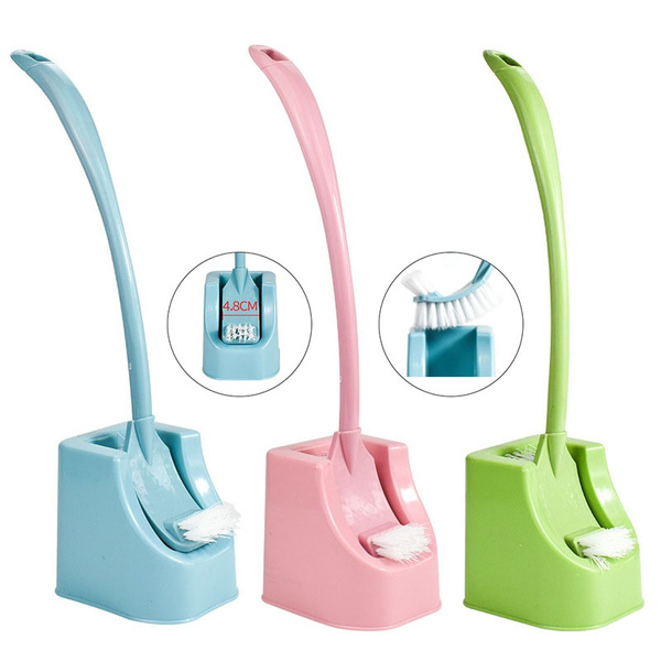 Japanese style toilet brush set with base plain long handle double-sided toilet  cleaning brush
