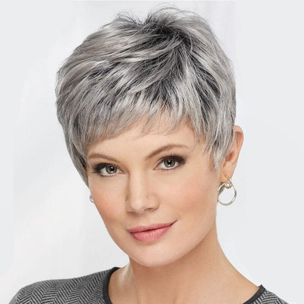 Wigs for Women Remy Hair Elegant Sweeping Short Haircut Straight Ombre Wig Synthetic Short Wigs