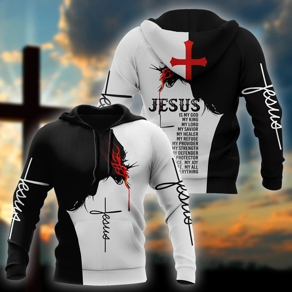 unisex Long Sleeve 3d Printed JESUS Hoodie Sweatshirt Casual Hooded Coat  Autumn Winter Christian Religious Pullover Tops Plus Size:S-5XL