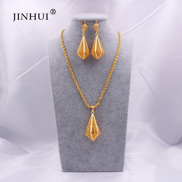 Cheap ANIID African 24K Gold Plated Jewelry Sets Wedding Dubai Necklace  Earrings For Women Nigerian Indian Bridal 2PCS Set Party Gifts | Joom