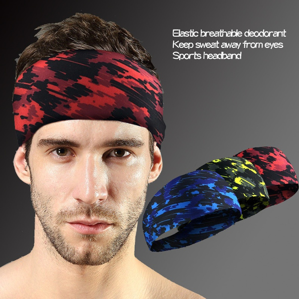 Men Wide Headband Sweatband Stretch Elastic Sweat Sport Yoga Run Hairband 1PC 
