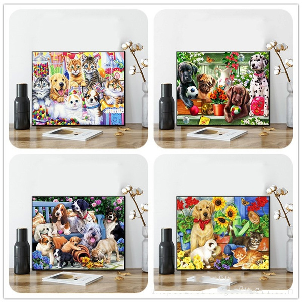 5D Diy Diamond Painting Animal Dog Full Round Drill Mosaic Paiting Kit ...